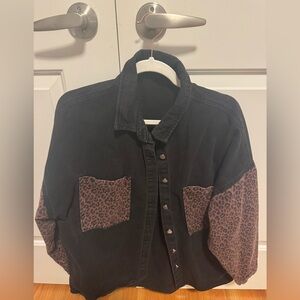 Amazon Black and Leopard Print Jean Shacket